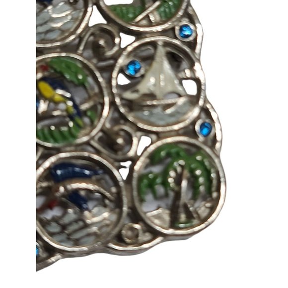 Brooch Silver Tone Sailboat Flamingo Parrot Missing Stones - Picture 7 of 12